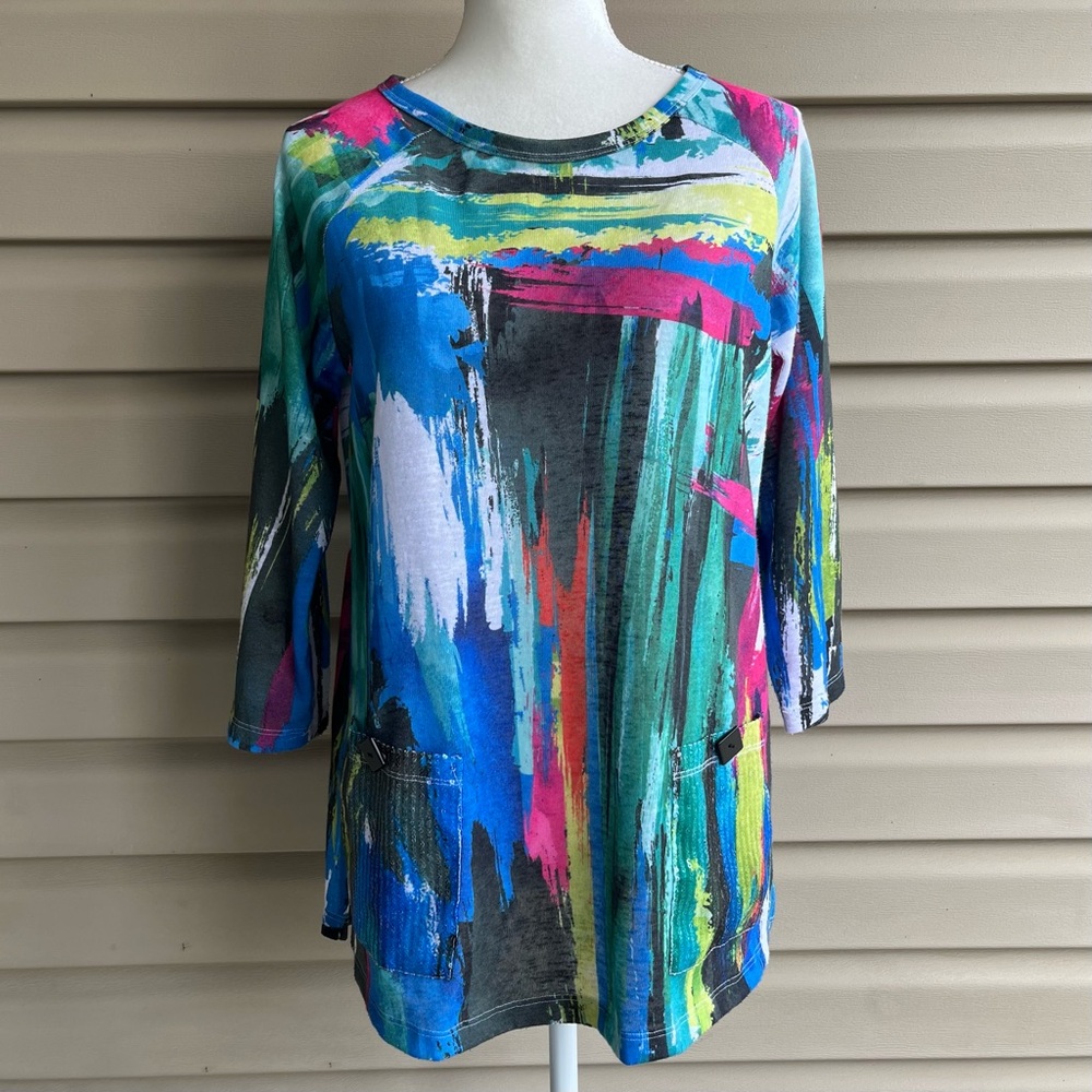 •Ali Miles• Abstract Pullover Knit Popover Top - Size Small